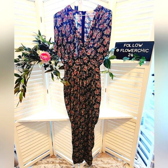 SANDRO BLACK FLORAL JUMPSUIT SIZE 1(SMALL)